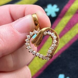 VTG 90’s CZ Gold Tone Heart Costume Jewelry Pendant